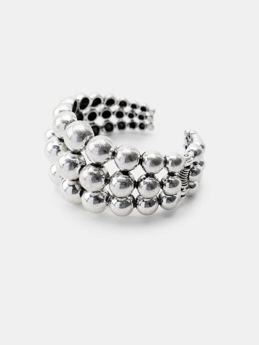 Zara Metal Beaded Open Bangle Bracelet in Silver Tone